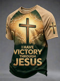Herren-T-Shirt mit „I Have Victory Through Jesus“-Aufdruck