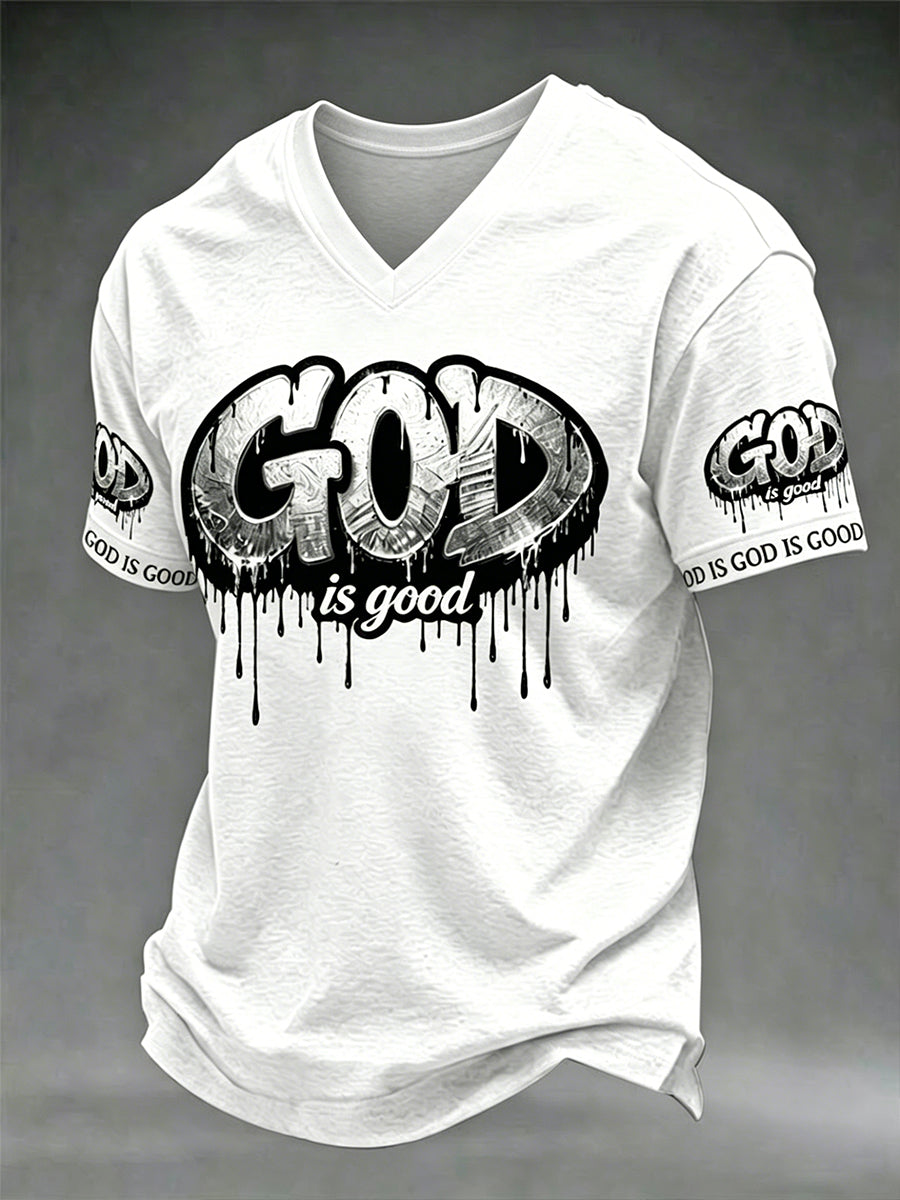 Herren christliches Gott ist gut Kreuz Kurzarm V-Ausschnitt T-Shirt