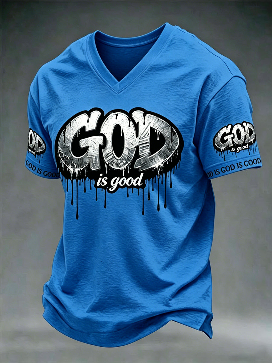 Men's Christian God Is Good Cross Short Sleeve V-neck T-shirt