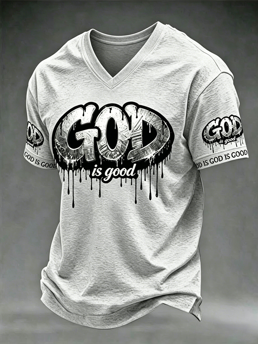 Men's Christian God Is Good Cross Short Sleeve V-neck T-shirt