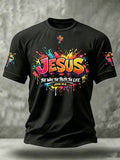 Herren Christlich Jesus Kreuz Kurzarm Rundhals T-Shirt