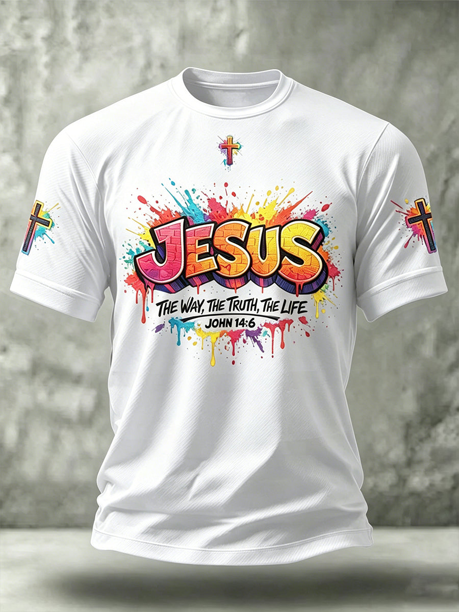Men's Christian Jesus Cross Short Sleeve O-neck T-shirt