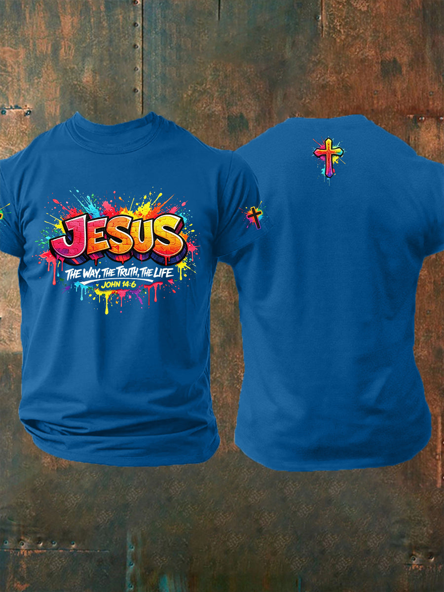 Men's Christian Jesus Cross Short Sleeve O-neck T-shirt