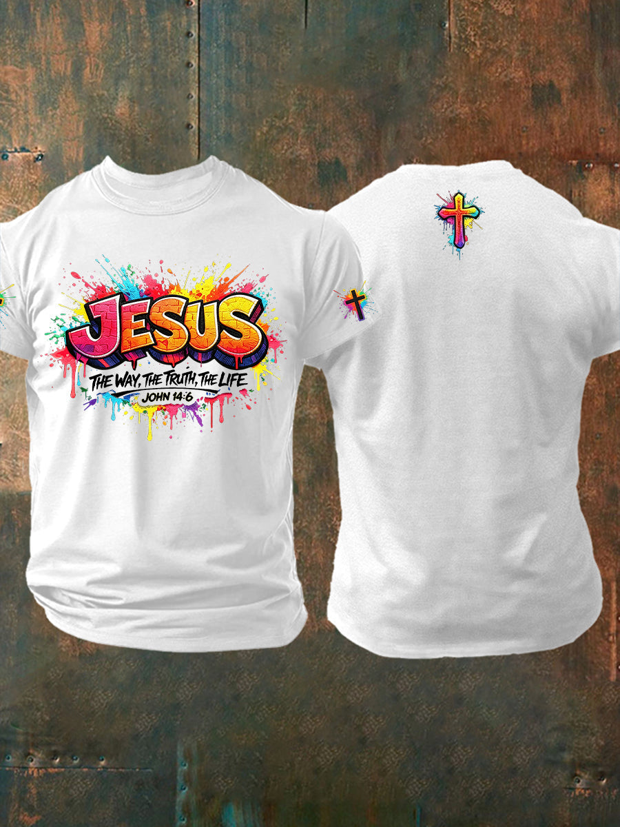 Men's Christian Jesus Cross Short Sleeve O-neck T-shirt