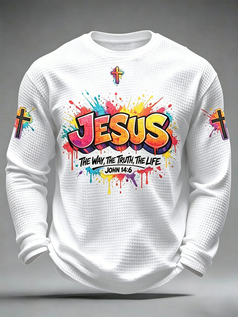 Men's Christian Jesus Cross Waffle Long Sleeve T-Shirt