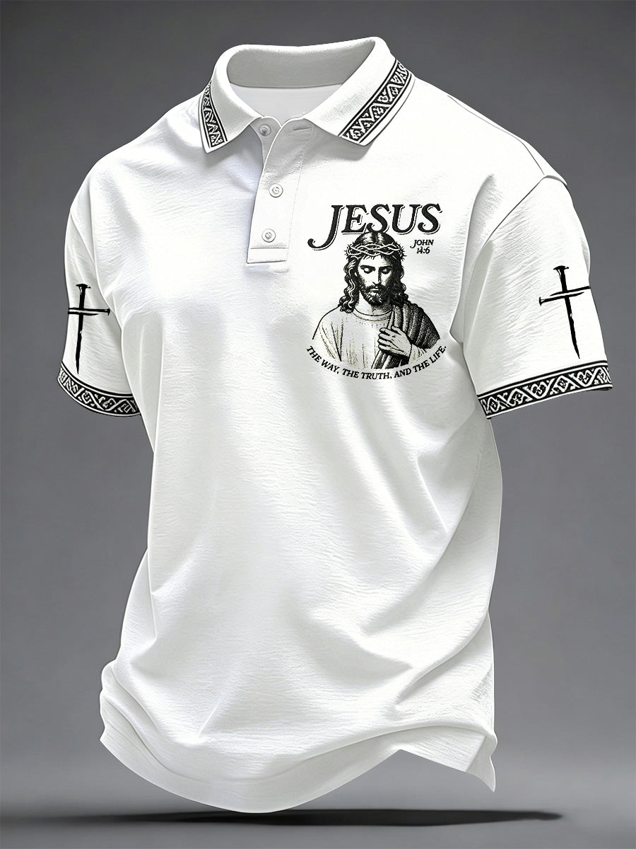 Herren-Polohemd mit Aufdruck „Jesus Der Weg Die Wahrheit Das Leben“