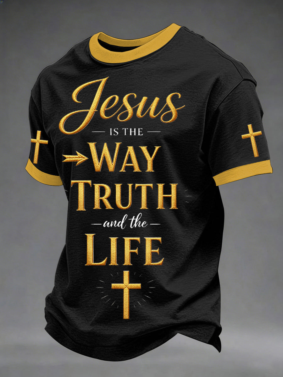 Herren T-Shirt mit Aufschrift „Christian Jesus The Way The Truth The Life“