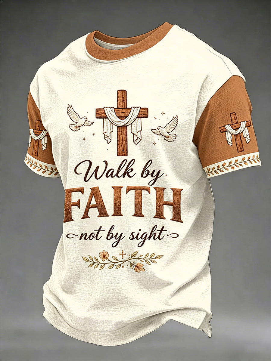 Herren-T-Shirt mit Aufschrift „Walk By Faith Not By Sight“