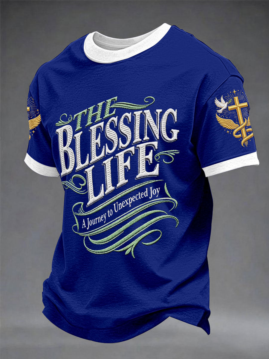 Herren "The Blessing Life" Kunstdruck Stickerei Unisex Freizeit T-Shirt