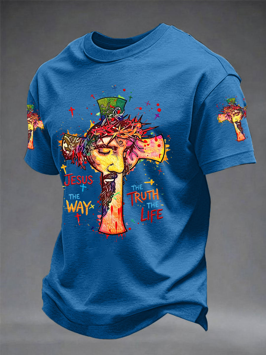 Men's Jesus The Way The Truth The Life Print Casual Tee