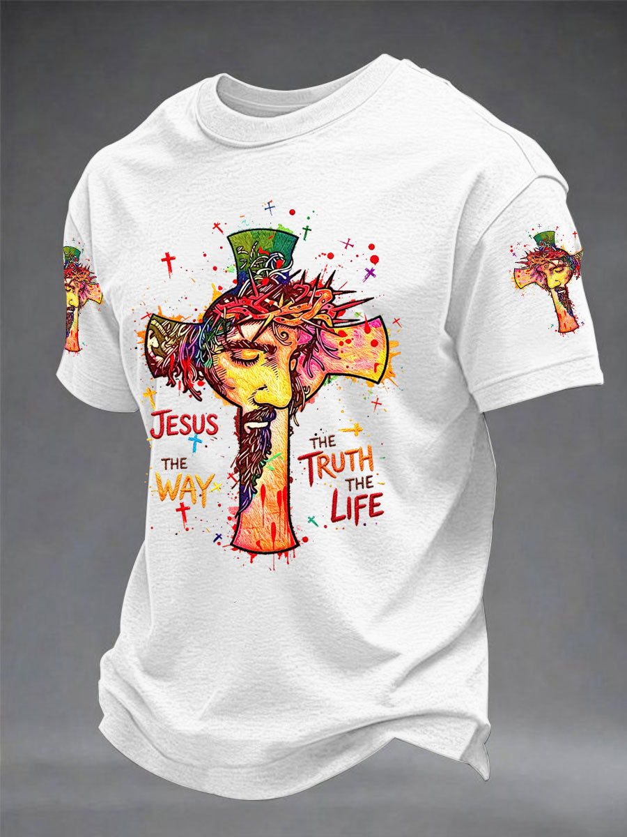Men's Jesus The Way The Truth The Life Print Casual Tee