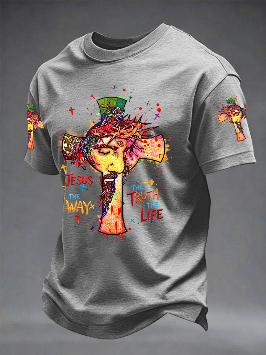 Men's Jesus The Way The Truth The Life Print Casual Tee