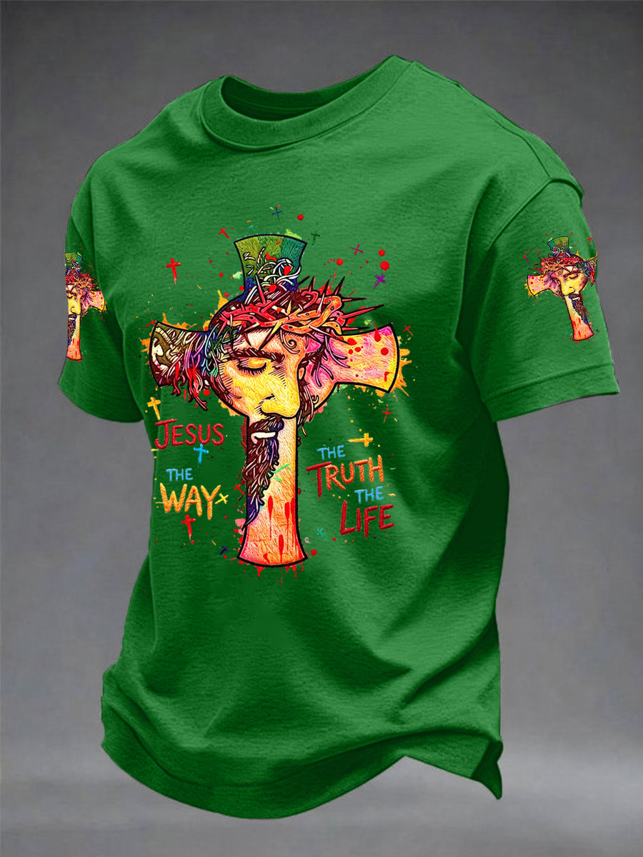 Men's Jesus The Way The Truth The Life Print Casual Tee