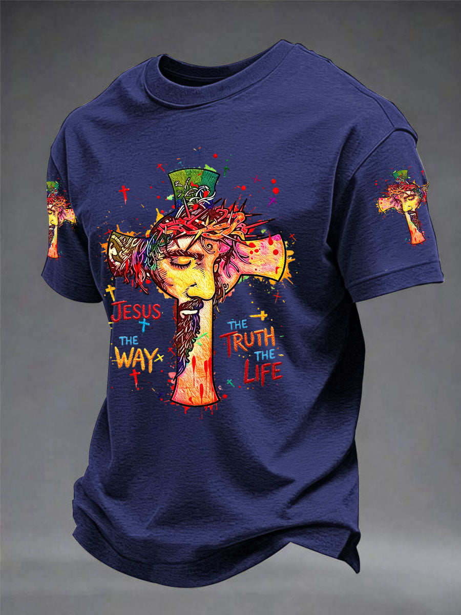 Men's Jesus The Way The Truth The Life Print Casual Tee