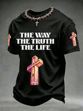Herren T-Shirt mit christlichem Jesuskreuz, Kurzarm, Rundhals