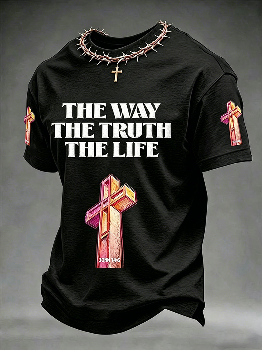 Herren T-Shirt mit christlichem Jesuskreuz, Kurzarm, Rundhals