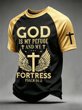 Herren T-Shirt mit christlichem Kreuz-Aufdruck „God Is My Refuge And My Fortress“