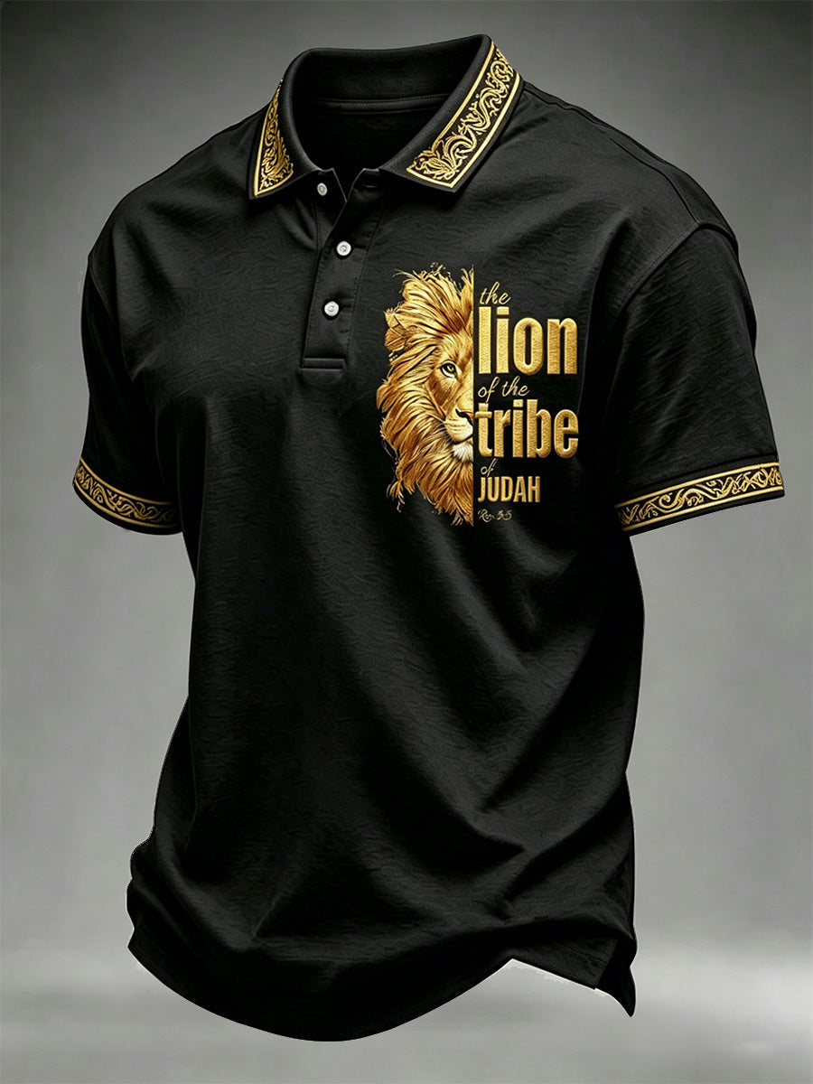 Herren Polo mit Aufdruck „Christus, der Löwe des Stammes Juda“