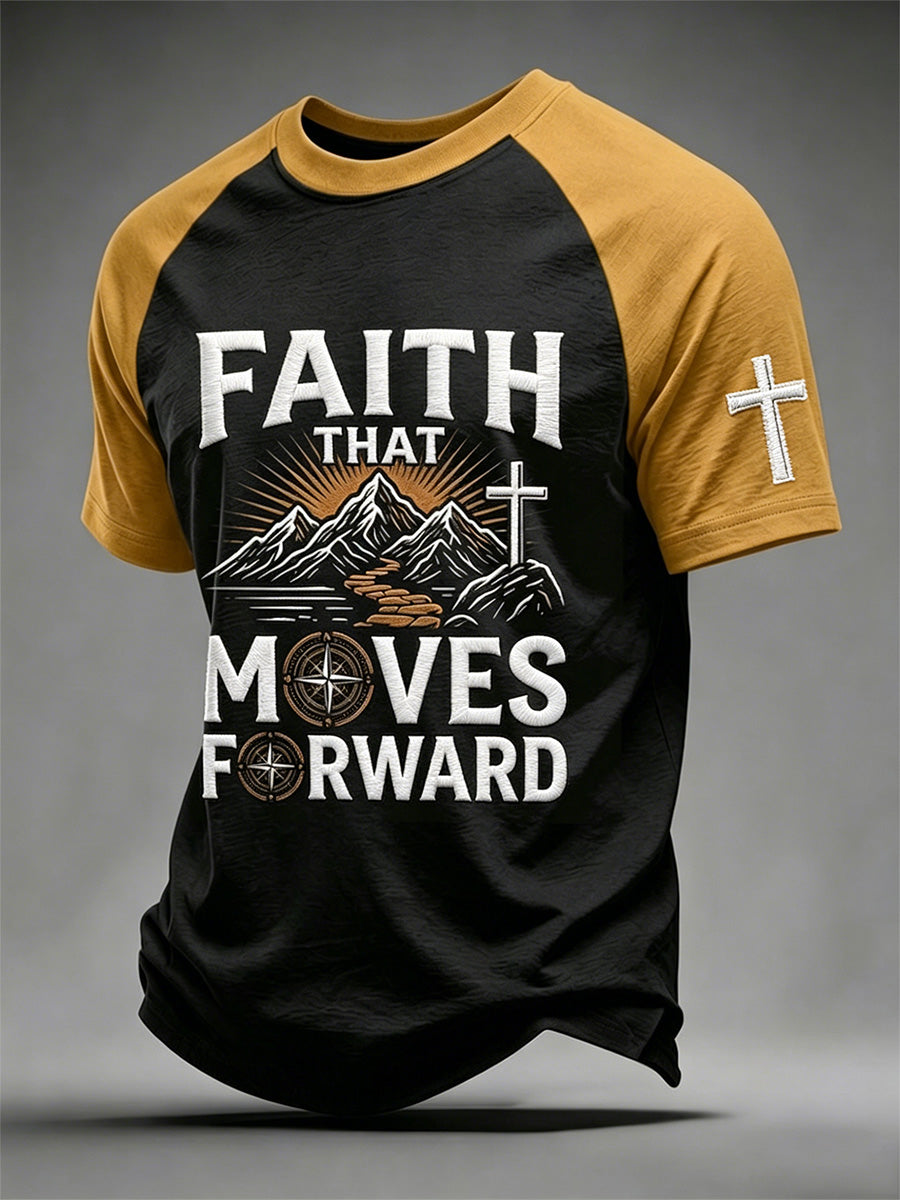 Herren T-Shirt mit christlichem Kreuz und Aufdruck „Glaube, der vorangeht“