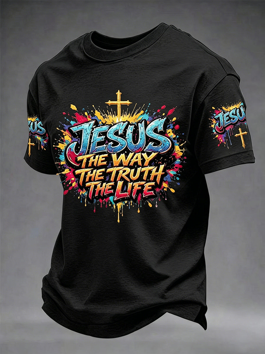 Herren T-Shirt mit Aufschrift „Christian Jesus The Way the Truth The Life John 14:6 Cross“, Kurzarm