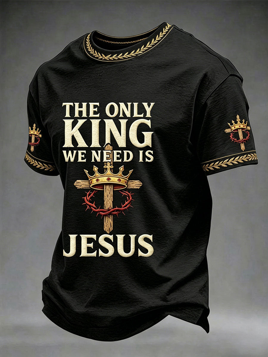 Herren-T-Shirt mit kurzem Arm „Der einzige König, den wir brauchen, ist Jesus Christus“