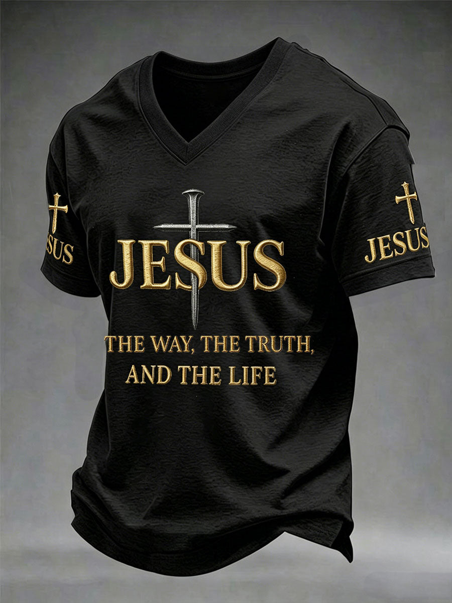 Herren Christian Jesus Der Weg Die Wahrheit Das Leben Johannes 14:6 Kreuz V-Ausschnitt T-Shirt