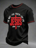 Herren-T-Shirt mit Jesus Christus „Der Weg, die Wahrheit und das Leben“ nach Johannes 14,6 und Kreuzmotiv, Kurzarm