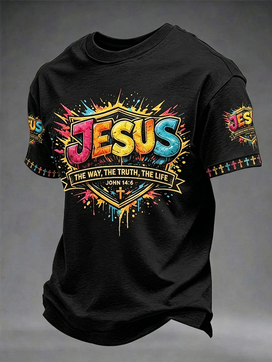 Herren T-Shirt Jesus der Weg die Wahrheit das Leben Johannes 14:6 Kreuz Kurzarm