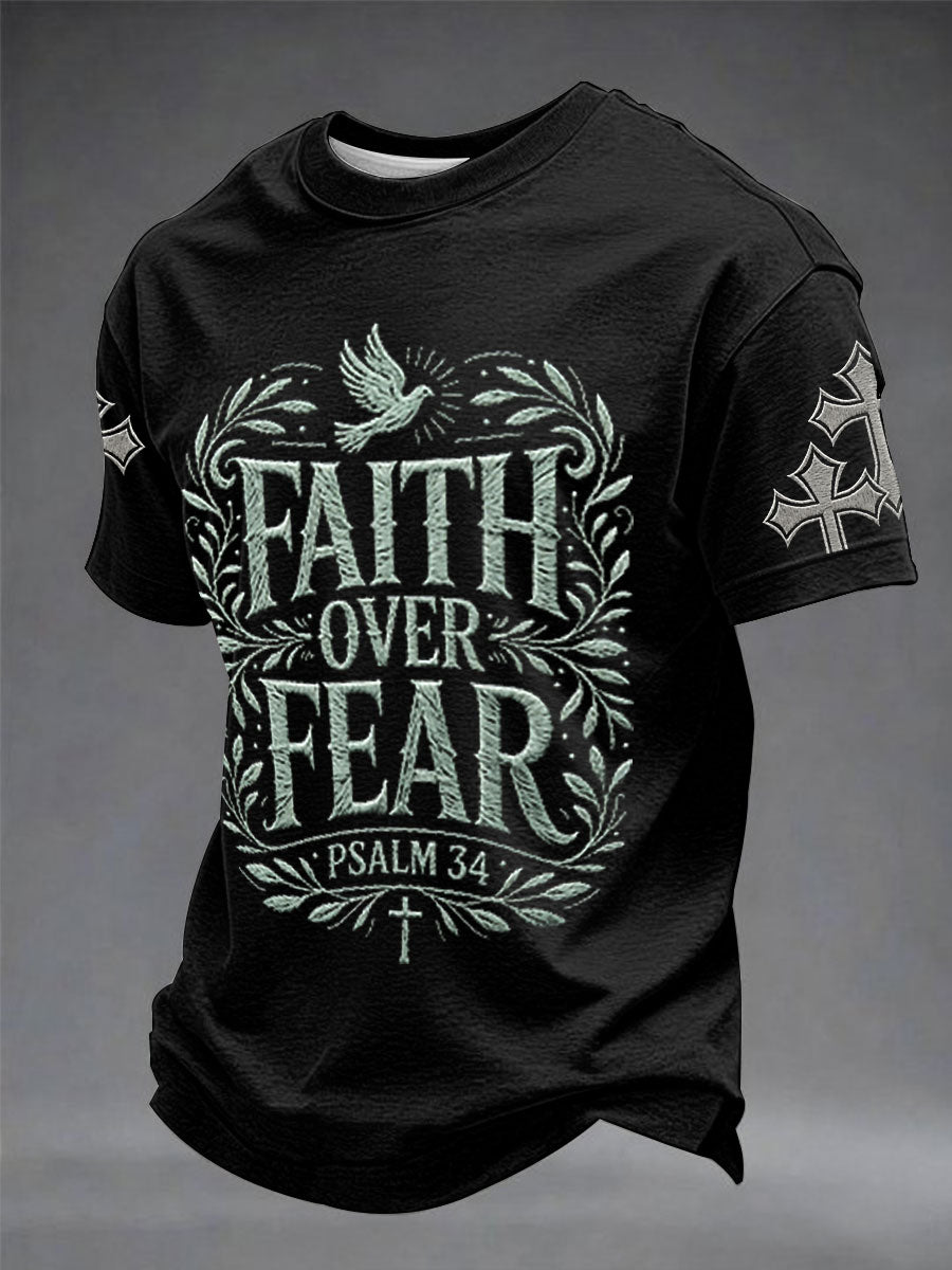 Herren-T-Shirt mit „Faith Over Fear“-Kunstdruck