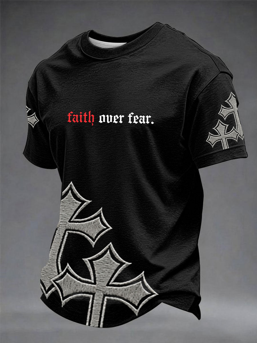 Herren-T-Shirt mit „Faith Over Fear“-Kunstdruck