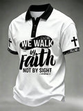 Herren-Poloshirt mit christlichem Kreuz-Print „We Walk By Faith Not By Sight“