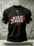 Herren T-Shirt „Jesus rettet“, Kreuz, Kurzarm