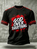 Herren T-Shirt mit Aufdruck „Christian God Over Everything Cross“, kurzärmelig