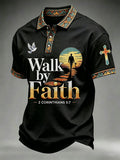 Polo-Shirt für Herren mit christlichem Kreuz „Walk By Faith Not By Sight“ Aufdruck