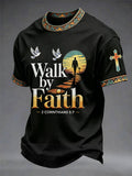 Herren T-Shirt mit christlichem Kreuz-Print „Walk By Faith Not By Sight“