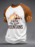 Herren T-Shirt mit christlichem Kreuz-Aufdruck „Glaube kann Berge versetzen“