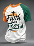 Herren T-Shirt mit christlichem Kreuz-Aufdruck „Faith Over Fear“