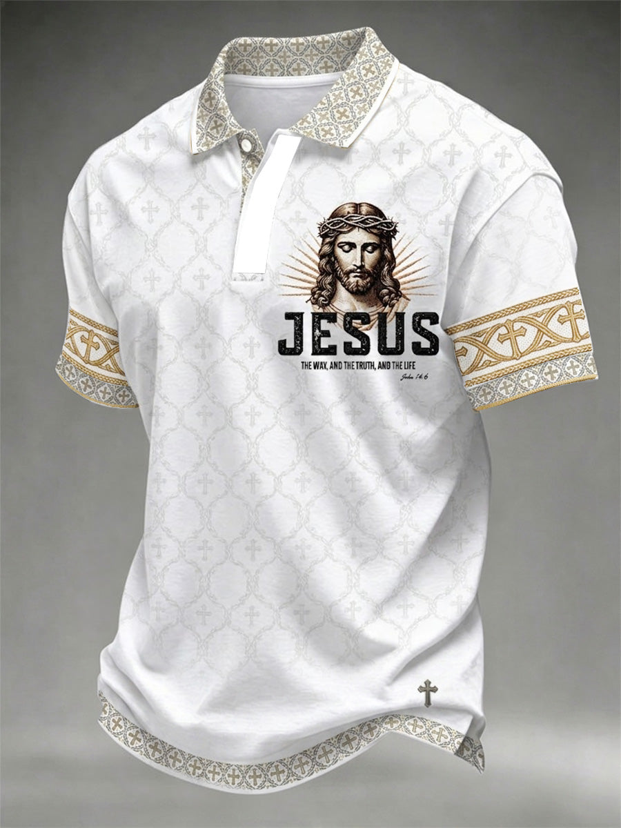 Herren Christliches Kreuz Jesus Der Weg Die Wahrheit Das Leben Polo-Shirt mit Aufdruck