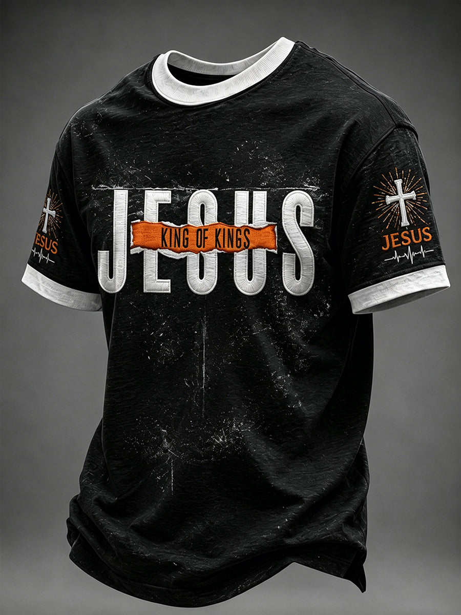 Herren T-Shirt mit christlichem Jesuskreuz, Kurzarm