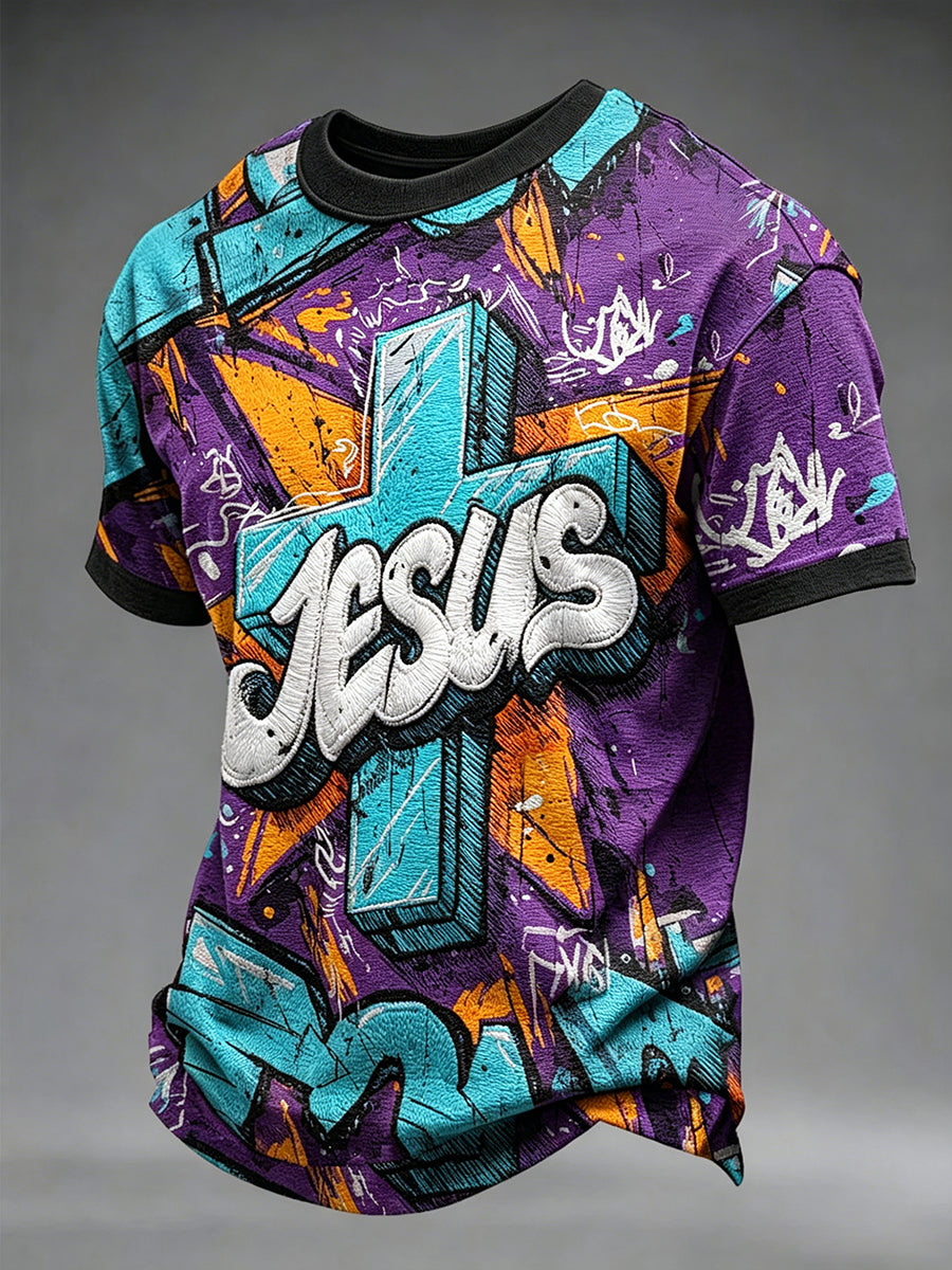 Herren christliches Jesus Kreuz Kunst Kurzarm-T-Shirt