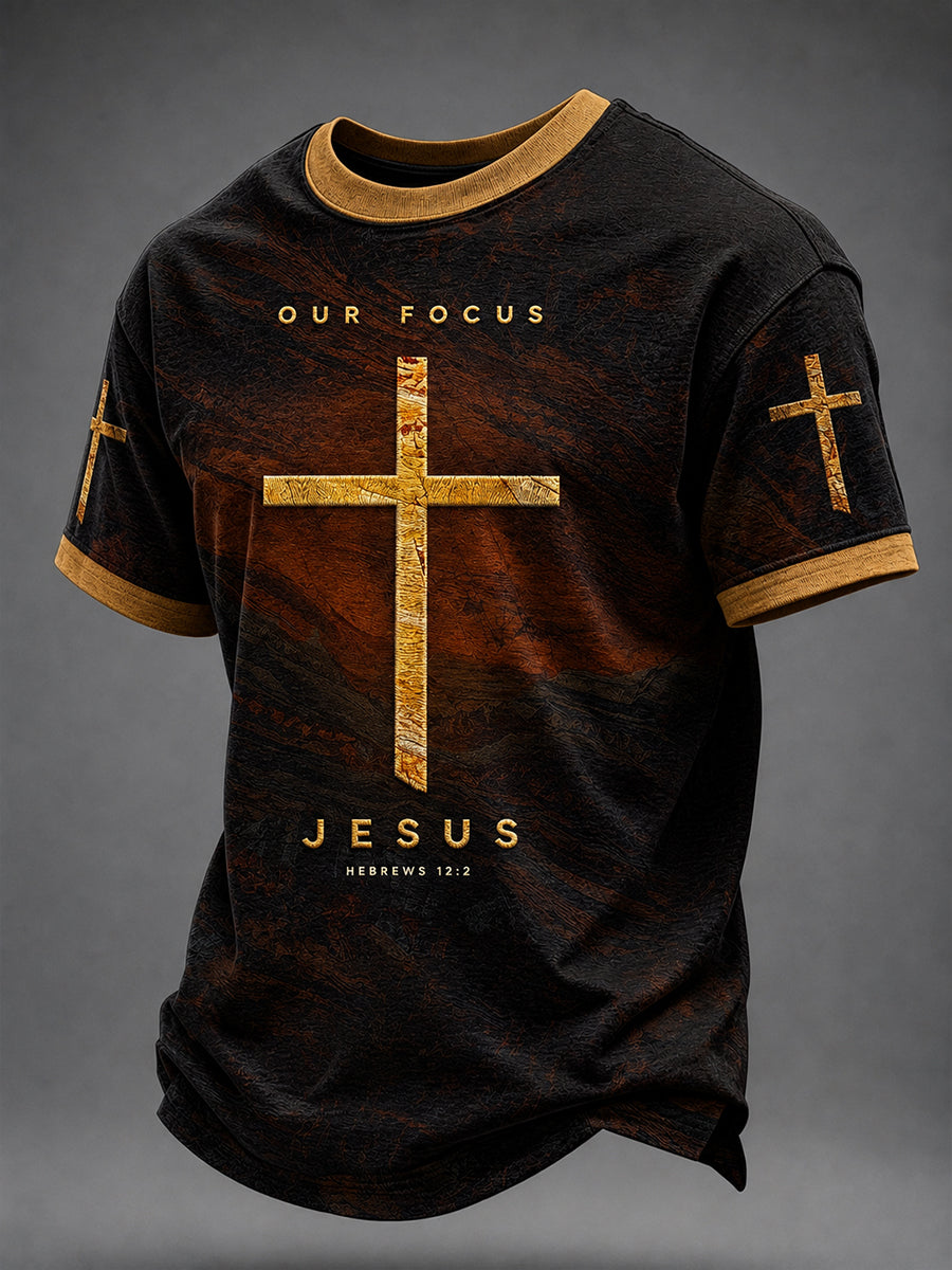 Herren T-Shirt mit christlichem Jesuskreuz, Kurzarm