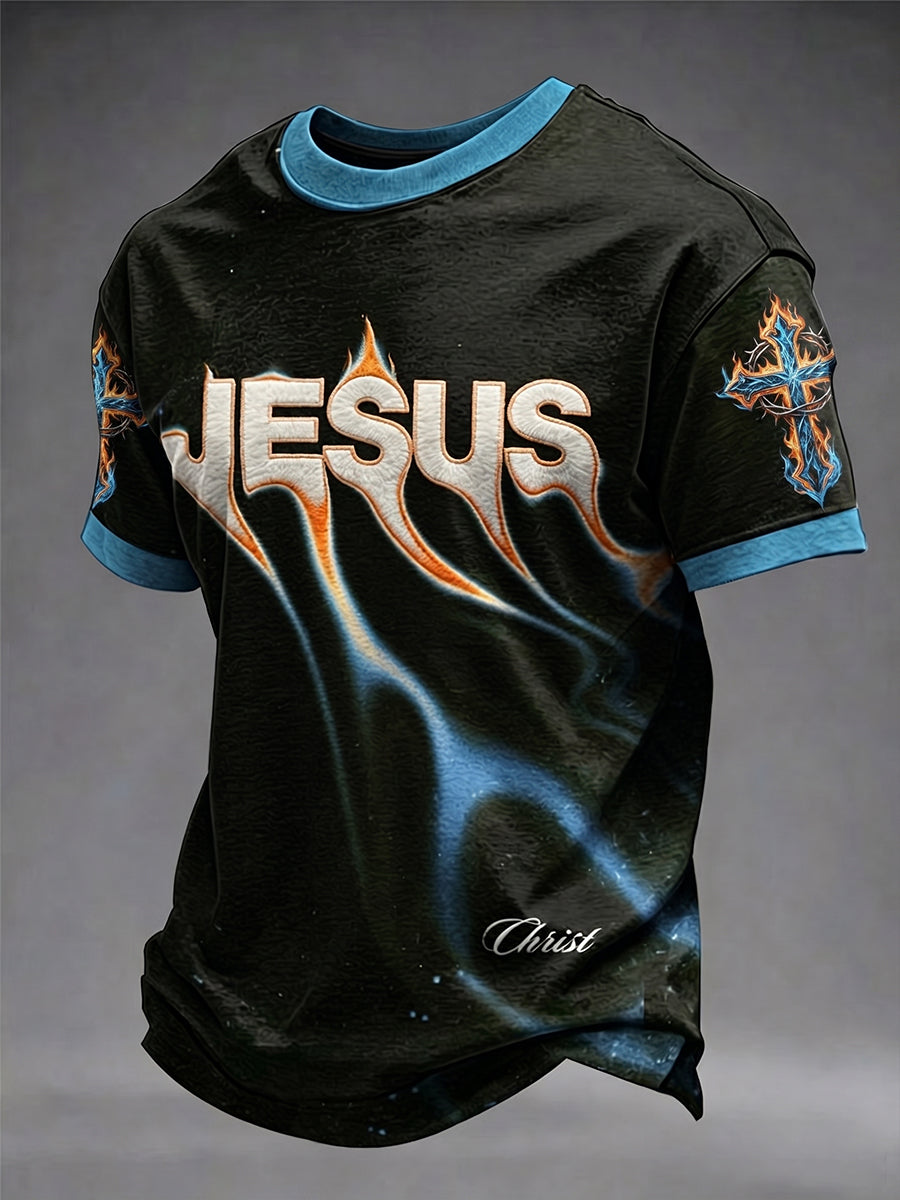 Herren T-Shirt mit christlichem Jesuskreuz, Kurzarm