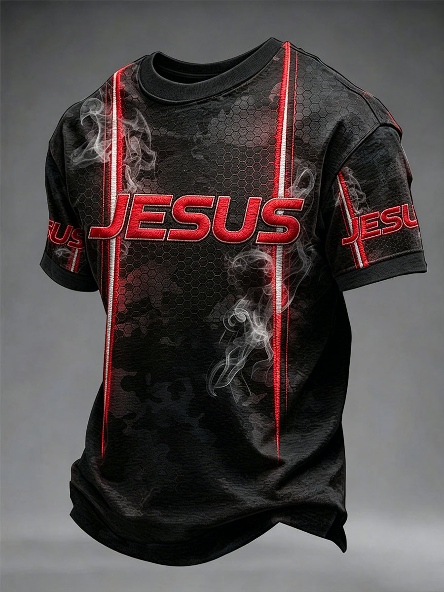 Herren T-Shirt mit christlichem Jesuskreuz, Kurzarm