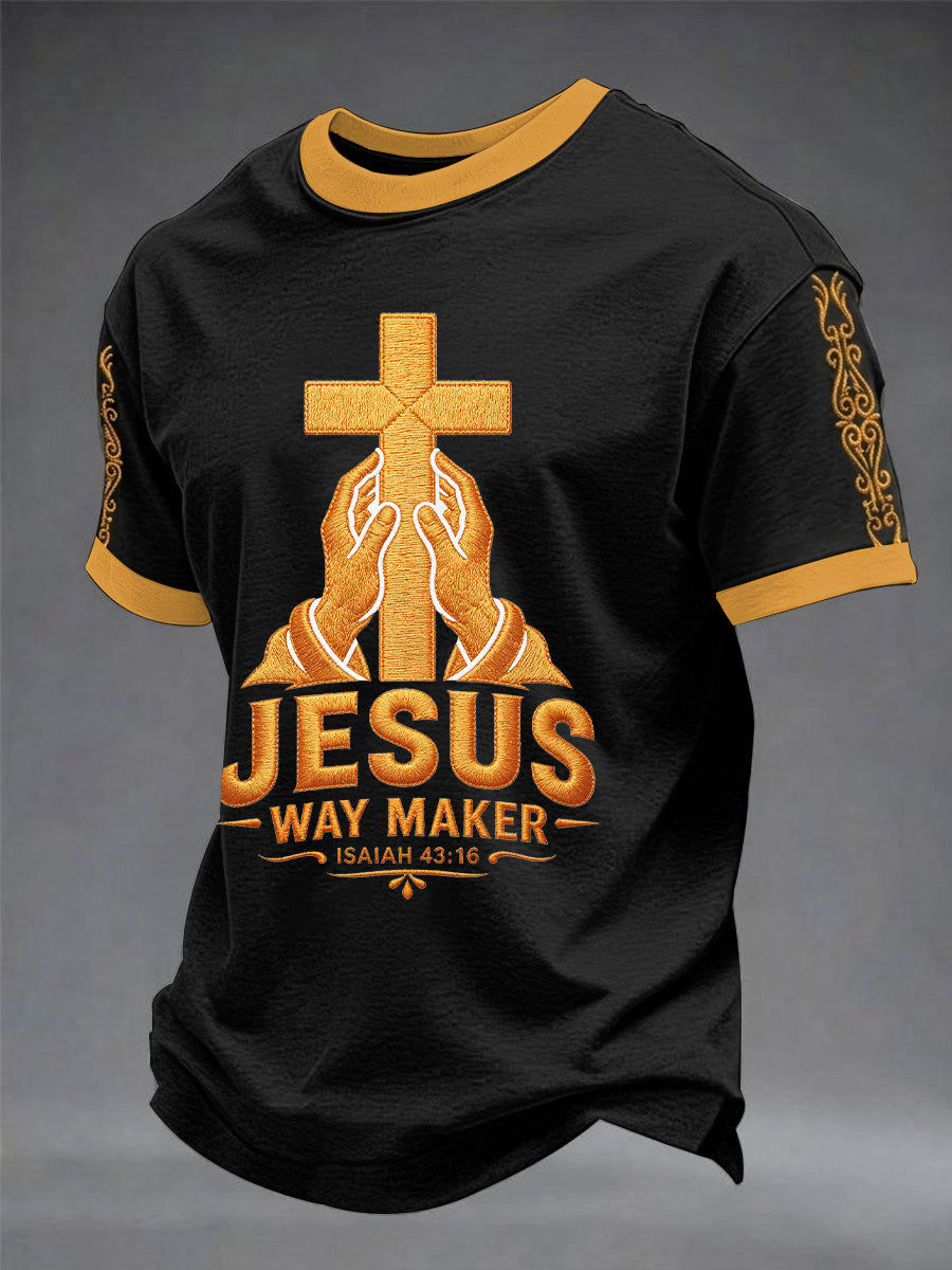 Herren T-Shirt mit christlichem Kreuz und Jesus-Schriftzug „Way Maker“