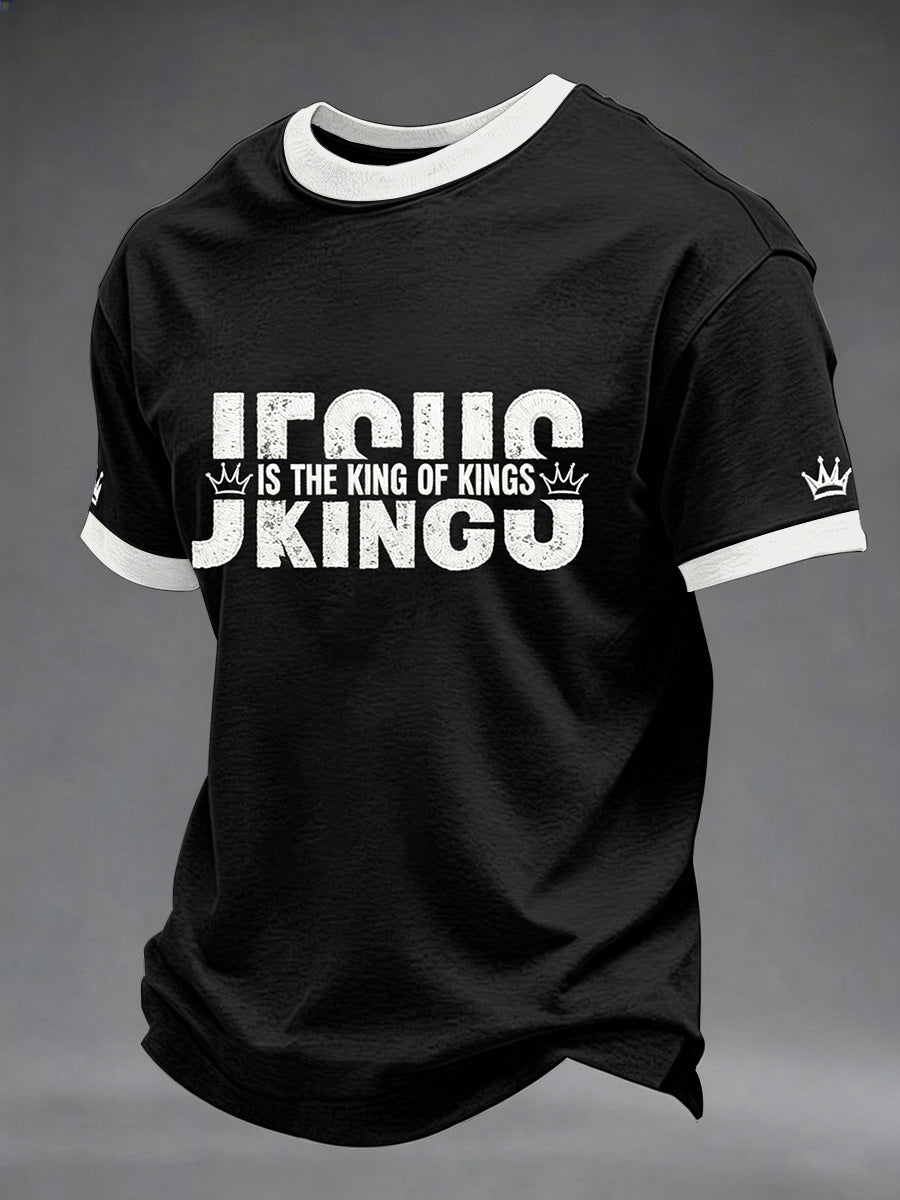 Herren T-Shirt mit christlichem Kreuz und „Jesus Is The King Of Kings“-Aufdruck