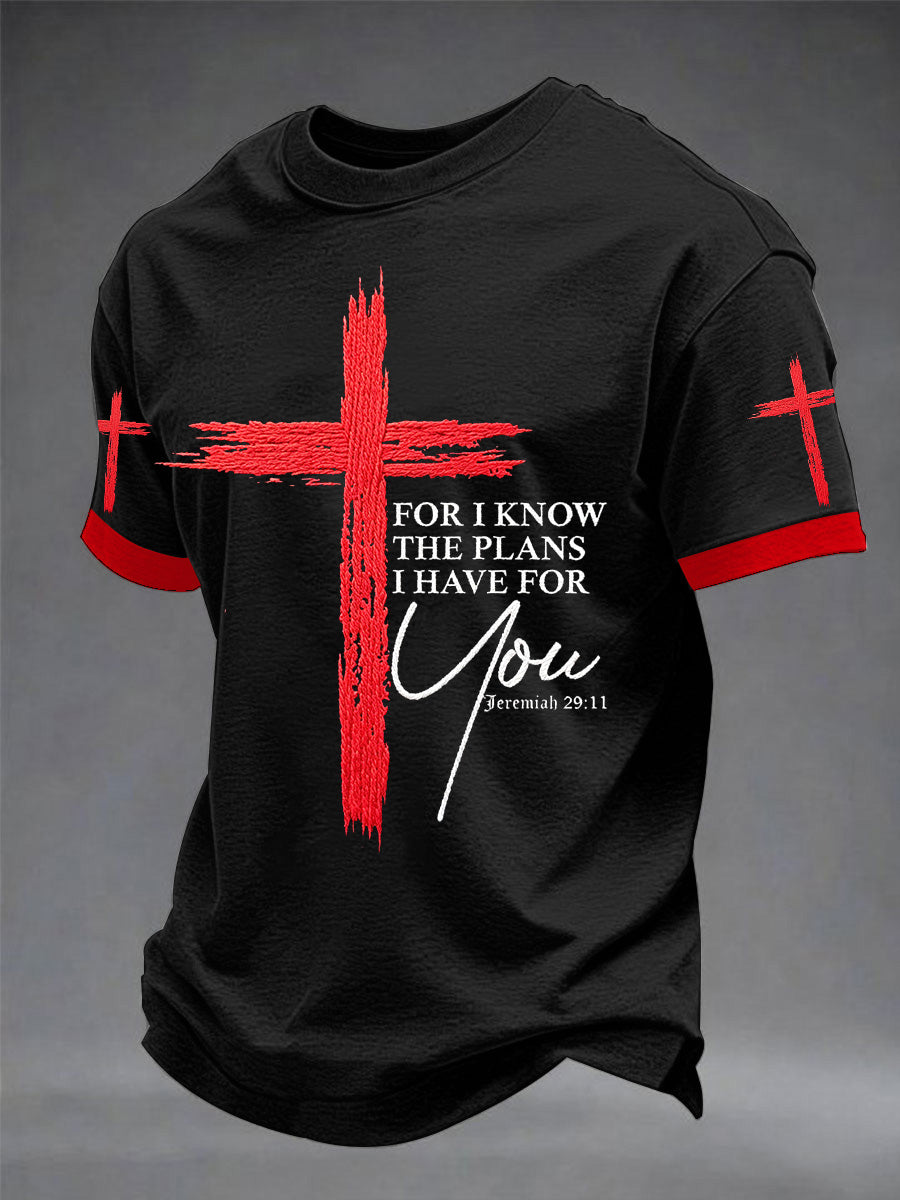Herren T-Shirt mit christlichem Kreuz-Print