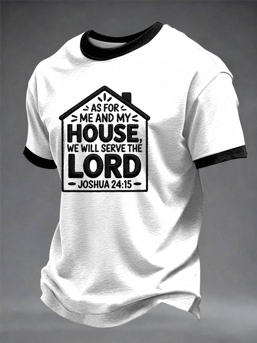 Herren-T-Shirt mit Aufdruck „Was mich und mein Haus betrifft, so wollen wir dem Herrn dienen.“