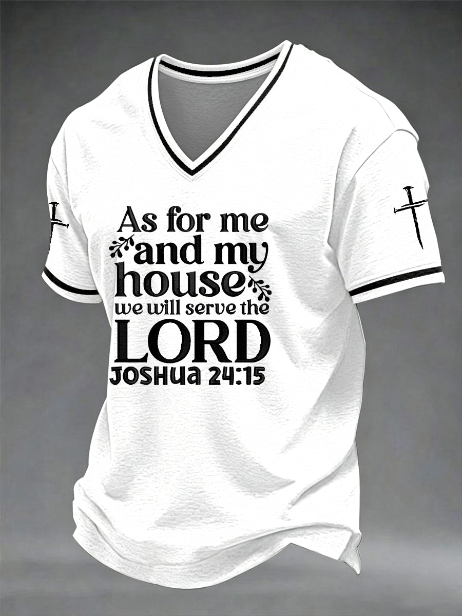 Herren V-Ausschnitt T-Shirt "Was mich und mein Haus betrifft, wir wollen dem Herrn dienen."
