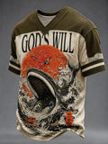 Herren V-Neck T-Shirt mit Aufdruck „God's Will“