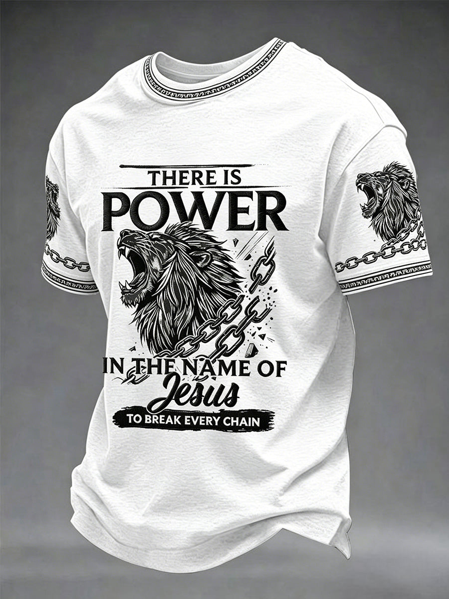 Herren T-Shirt mit Aufdruck „Christian There Is Power In The Name Of Jesus To Break Every Chain“, lässig
